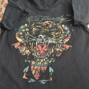 Ed Hardy Black Short-Sleeve Tee with Multicolor Roaring Tiger Graphic